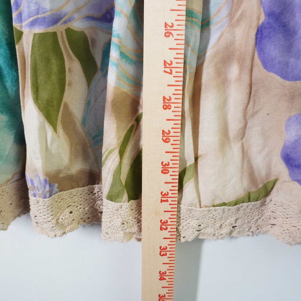 vtg Caribbean Joe Maxi Skirt Womens XL Floral Tiered Lace Trim Cottagecore bEACH - Picture 6 of 6